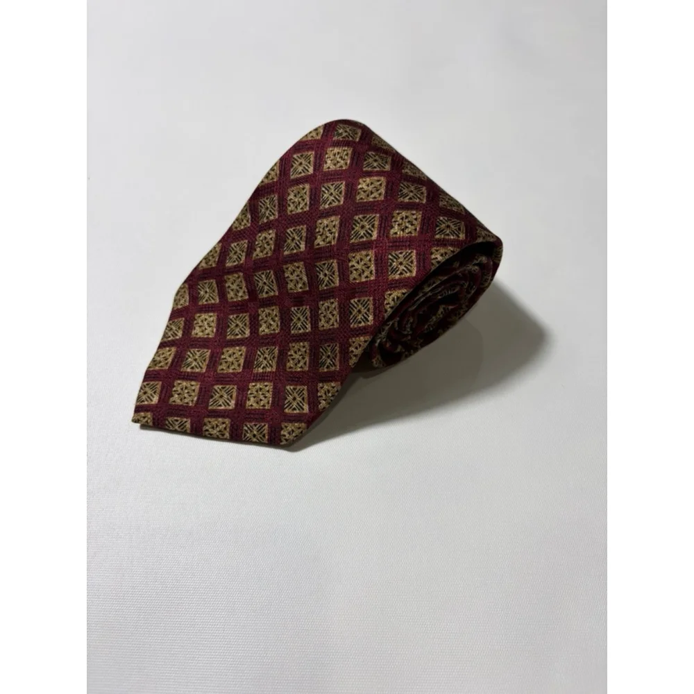 Vintage GAP Burgundy Gold Geometric Silk Tie 90s Classic Pattern